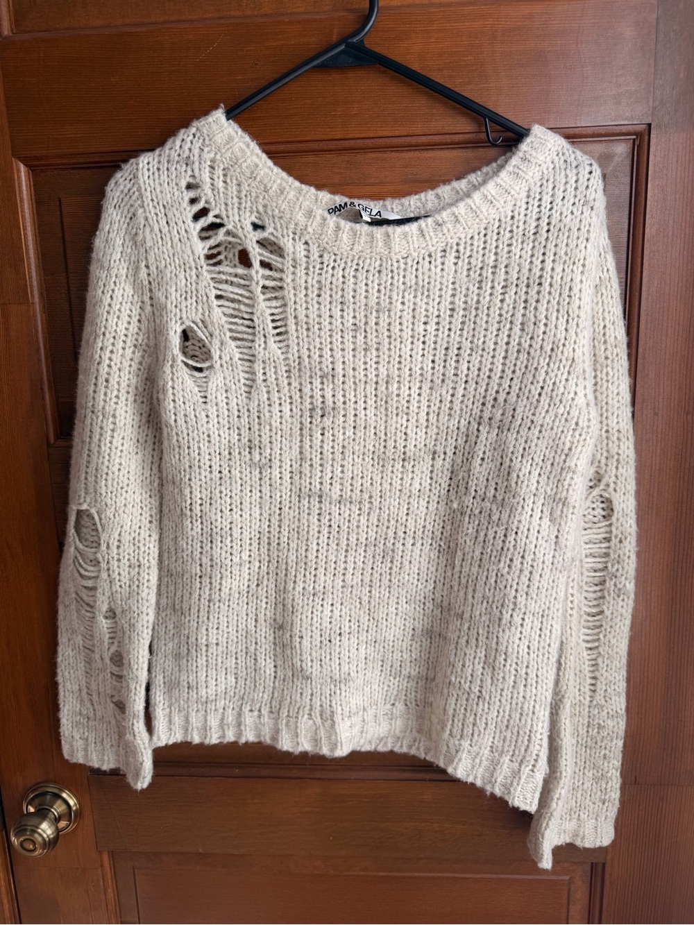 PAM&GELA DISTRESSED KNIT SWEATER